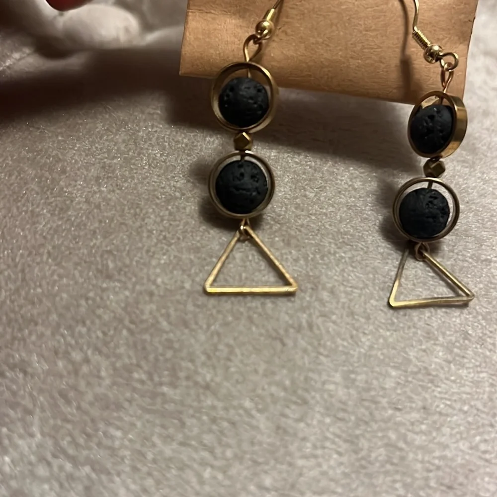 Golden and lava stone oil diffuser earrings, new